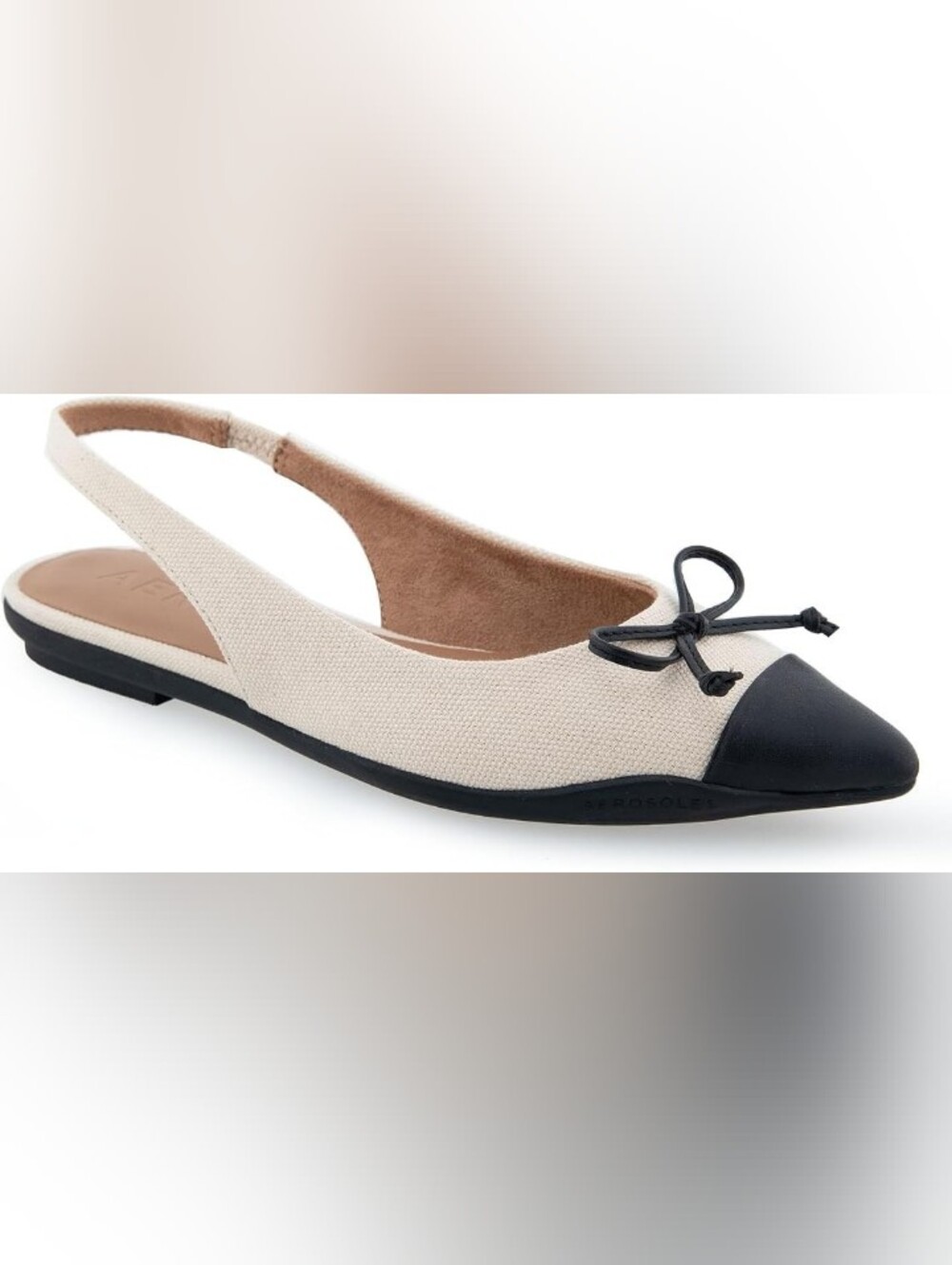 AEROSOLES Cream Slingback Pointed Flats with Black Toe Caps